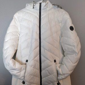 Nautica White Winter Coat with Faux Fur